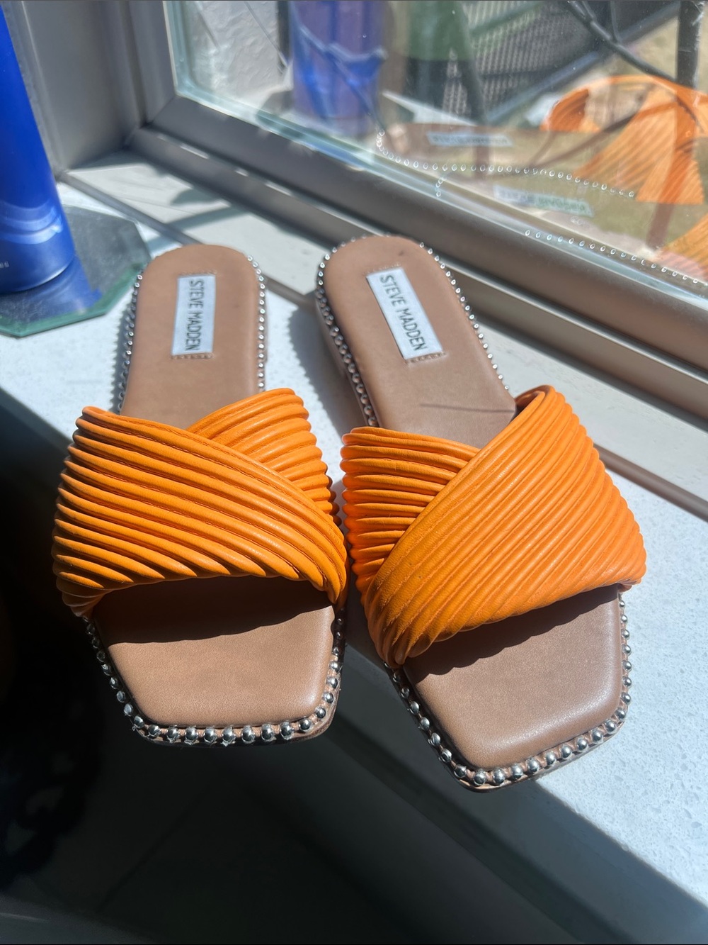 Steve Madden Orange Ribbed Crossover Slide Sandals